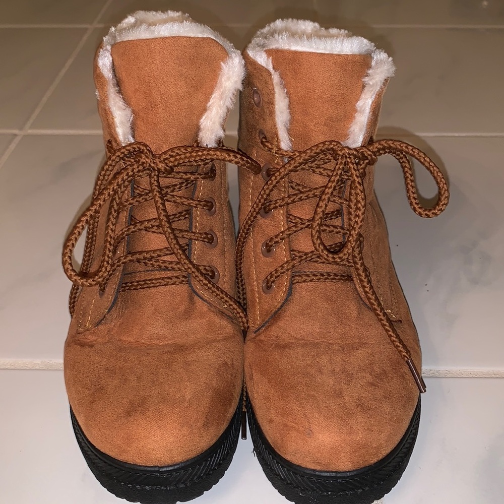 Faux suede lace-up boots